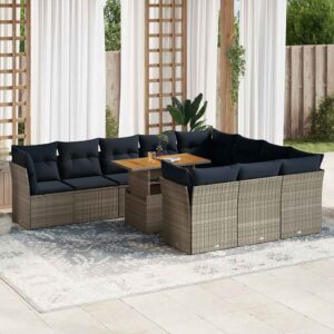 Set Divani da Giardino 11 pz con Cuscini in Polyrattan Grigio
