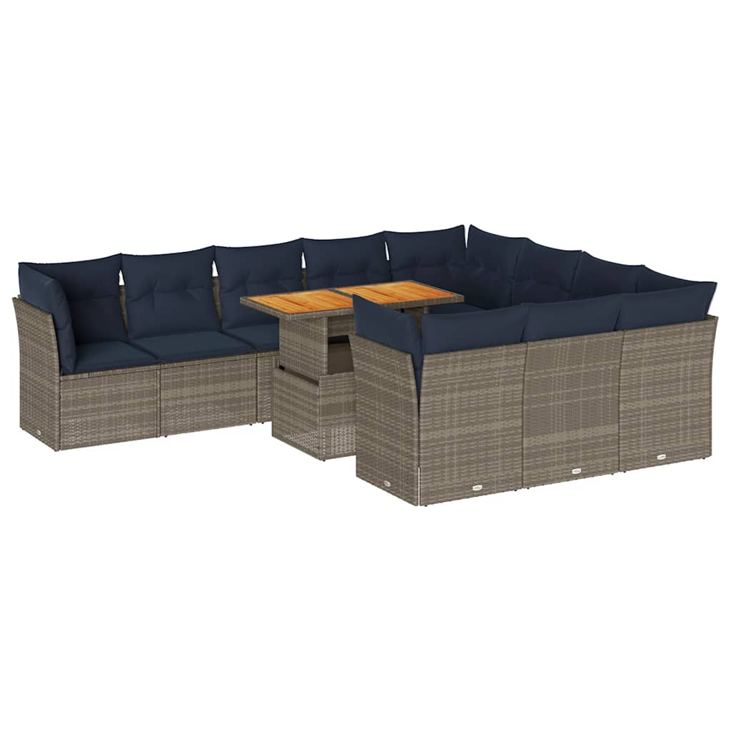 Set Divani da Giardino 11 pz con Cuscini in Polyrattan Grigio - immagine 2