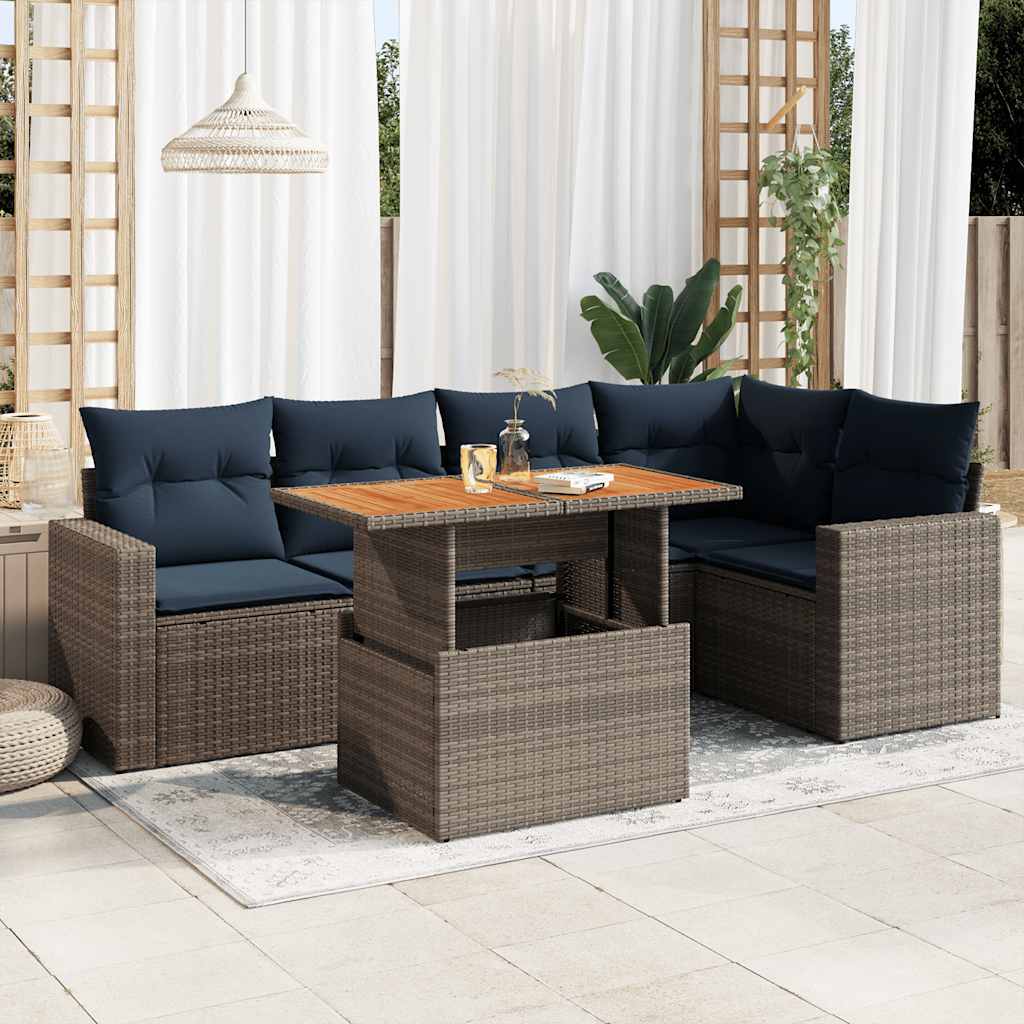 Set Divano da Giardino 6 pz con Cuscini Nero in Polyrattan
