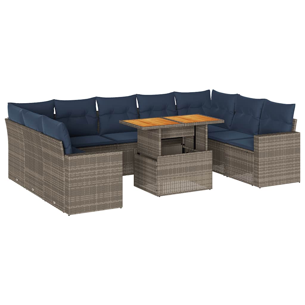 Set Divano da Giardino 10 pz con Cuscini Grigio in Polyrattan - immagine 2