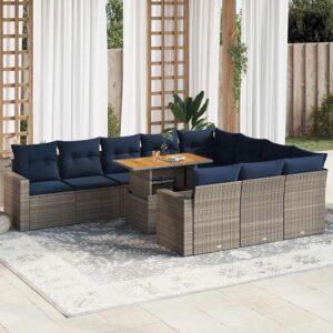 Set Divani da Giardino 11 pz con Cuscini in Polyrattan Grigio
