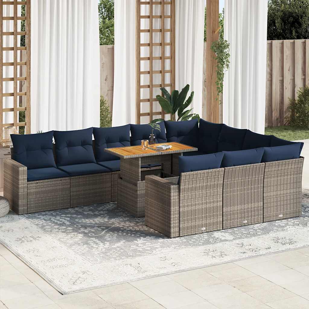 Set Divani da Giardino 11 pz con Cuscini in Polyrattan Grigio