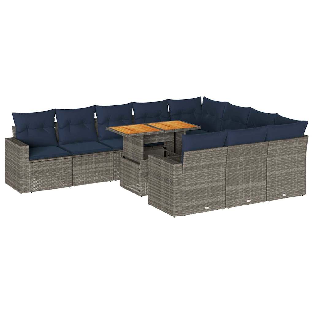 Set Divani da Giardino 11 pz con Cuscini in Polyrattan Grigio - immagine 2