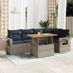 Set Divano da Giardino 6 pz con Cuscini Grigio in Polyrattan