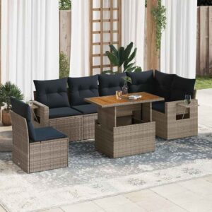Set Divani da Giardino 7 pz con Cuscini Grigio in Polyrattan