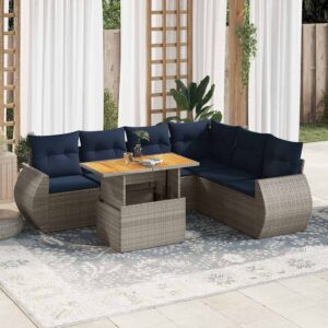 Set Divani da Giardino 7 pz con Cuscini Grigio in Polyrattan
