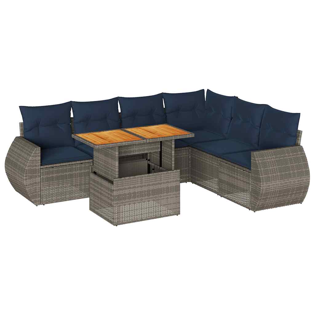 Set Divani da Giardino 7 pz con Cuscini Grigio in Polyrattan - immagine 2