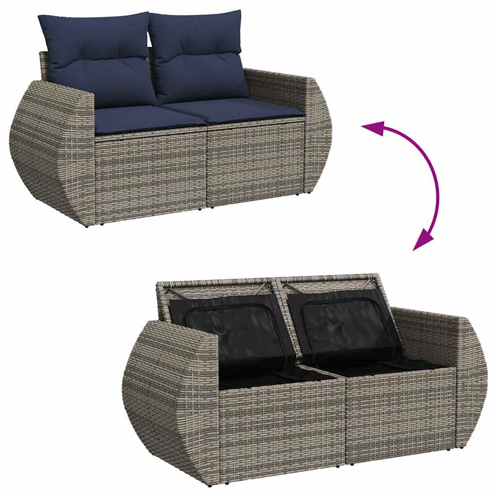 Set Divani da Giardino 7 pz con Cuscini Grigio in Polyrattan - immagine 9