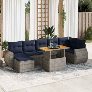 Set Divano da Giardino 8 pz con Cuscini Grigio in Polyrattan