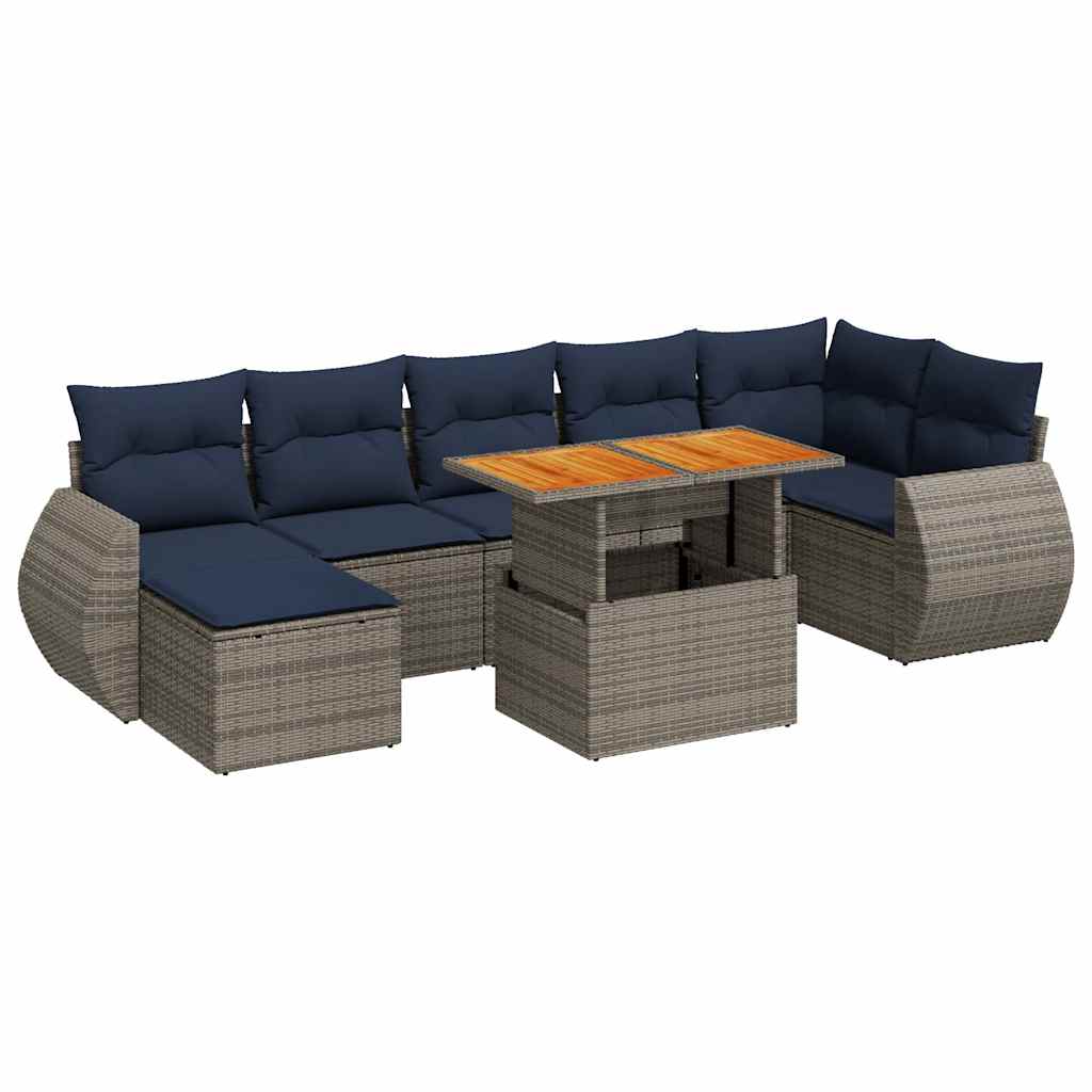 Set Divano da Giardino 8 pz con Cuscini Grigio in Polyrattan - immagine 2