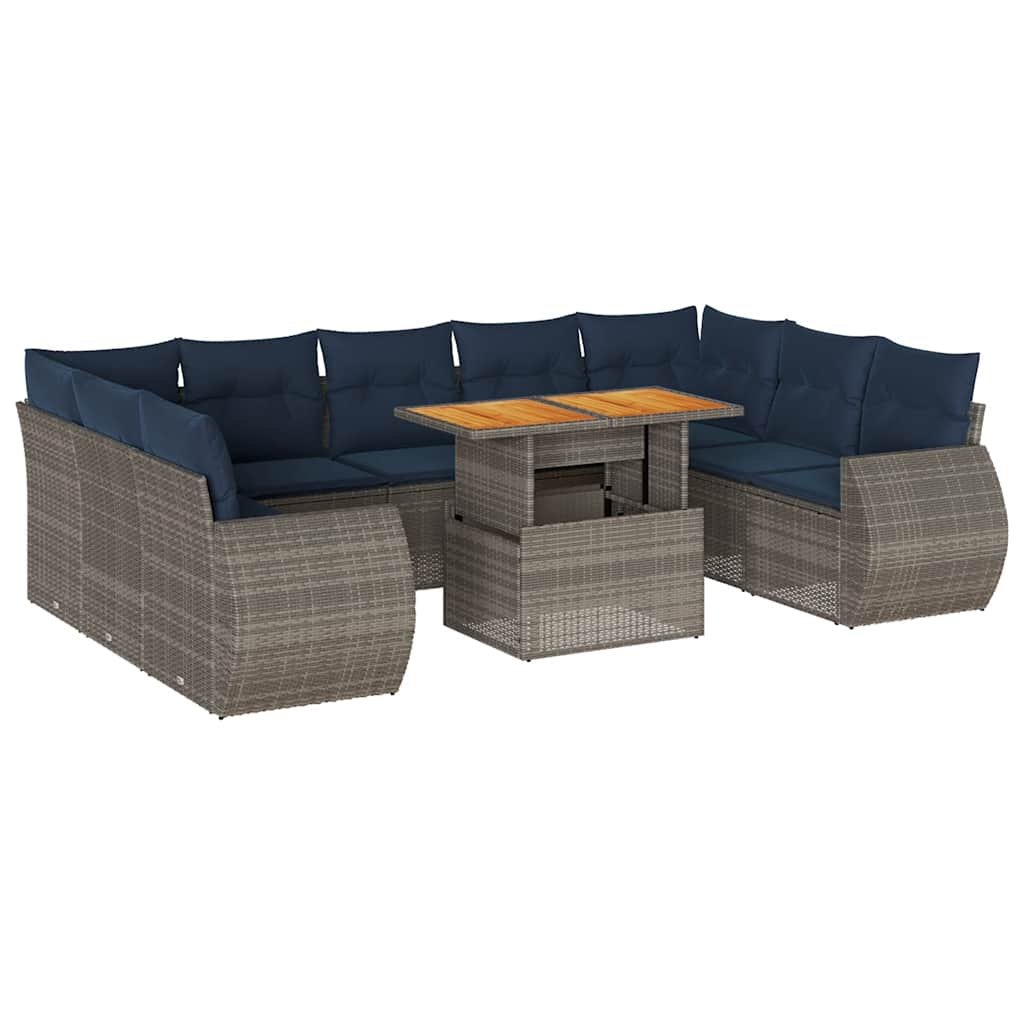 Set Divano da Giardino 10 pz con Cuscini Grigio in Polyrattan - immagine 2