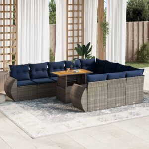 Set Divani da Giardino 11 pz con Cuscini in Polyrattan Grigio