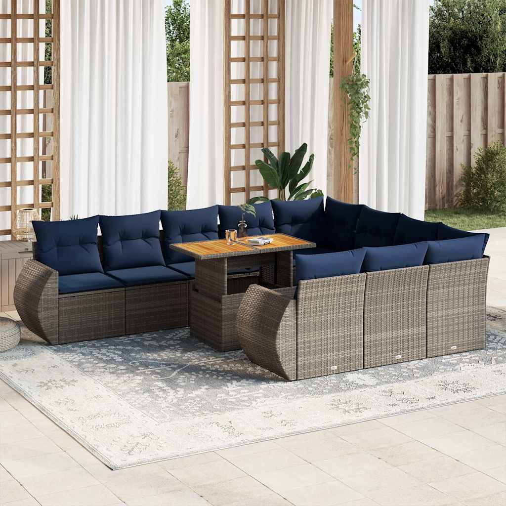 Set Divani da Giardino 11 pz con Cuscini in Polyrattan Grigio