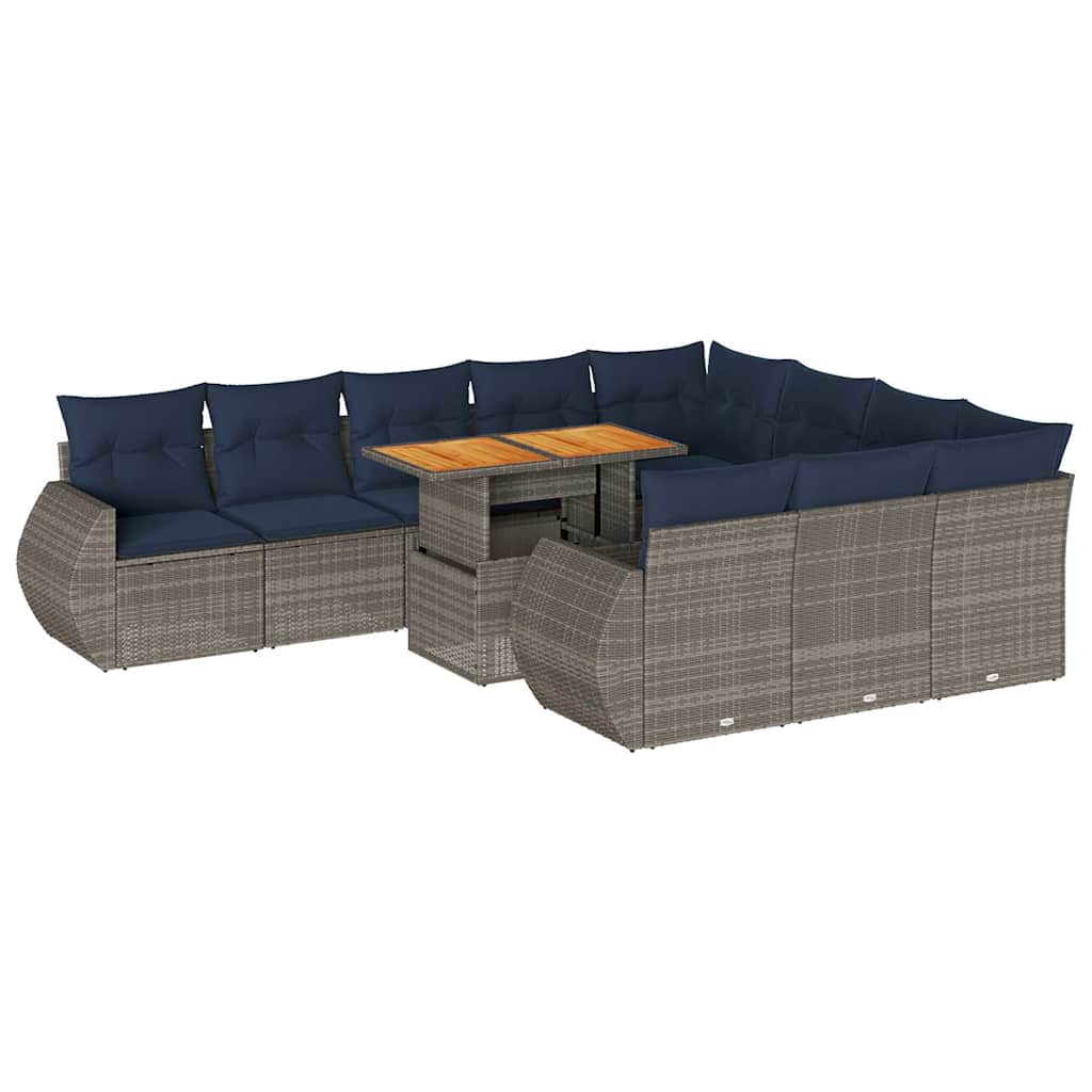 Set Divani da Giardino 11 pz con Cuscini in Polyrattan Grigio - immagine 2