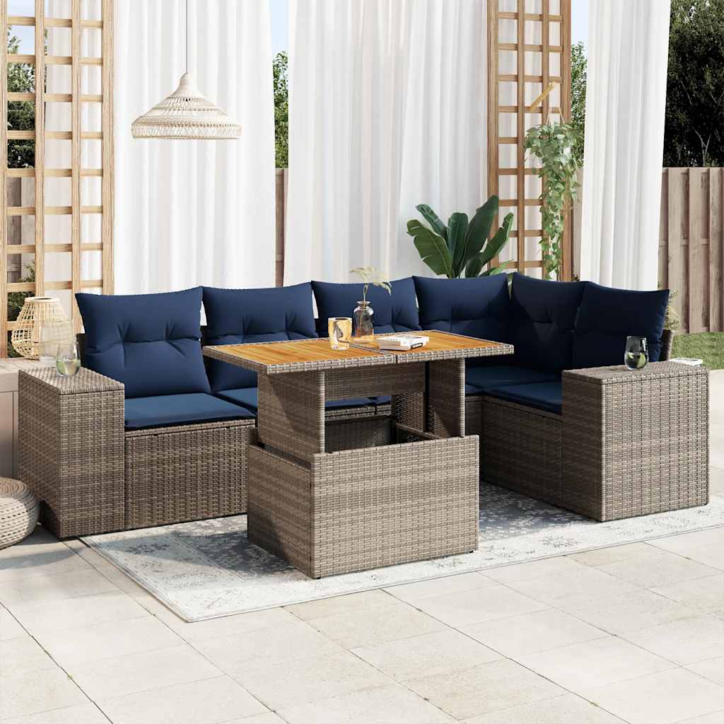 Set Divano da Giardino 6 pz con Cuscini Grigio in Polyrattan