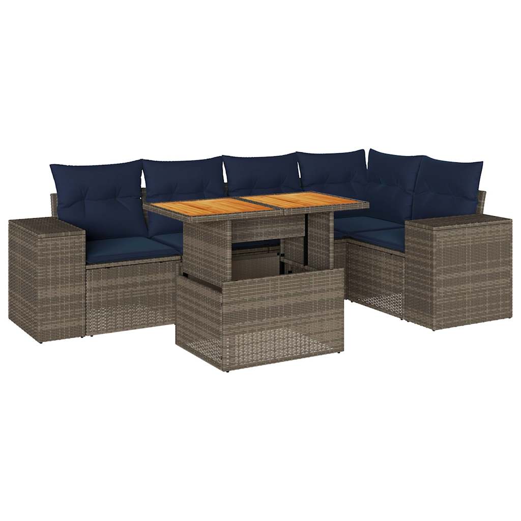 Set Divano da Giardino 6 pz con Cuscini Grigio in Polyrattan - immagine 2