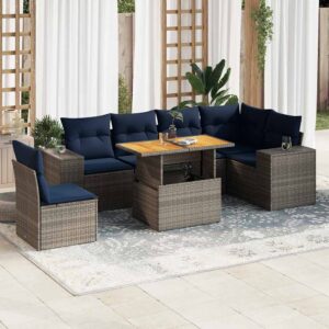 Set Divani da Giardino 7 pz con Cuscini Grigio in Polyrattan