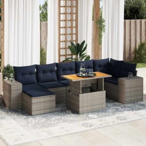 Set Divano da Giardino 8 pz con Cuscini Grigio in Polyrattan