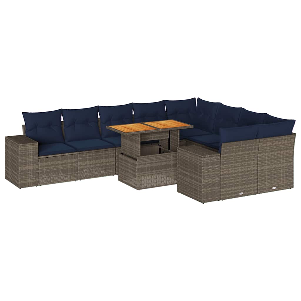 Set Divano da Giardino 10 pz con Cuscini Grigio in Polyrattan - immagine 2