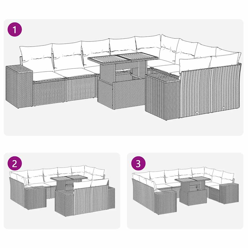 Set Divano da Giardino 10 pz con Cuscini Grigio in Polyrattan - immagine 7