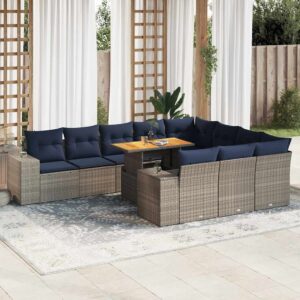 Set Divani da Giardino 11 pz con Cuscini in Polyrattan Grigio