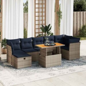 Set Divani Giardino 8 pz con Cuscini Marrone Polyrattan Acacia
