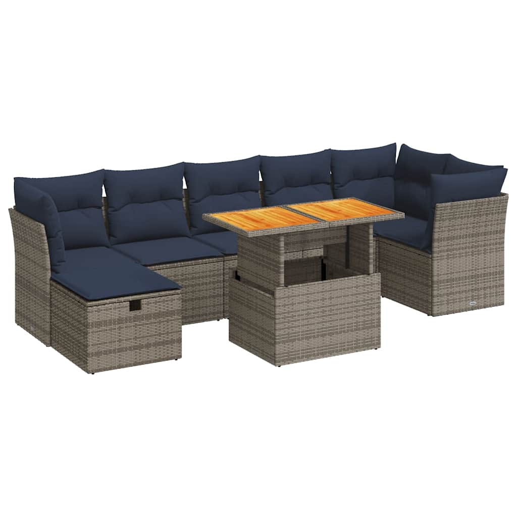 Set Divani Giardino 8 pz con Cuscini Marrone Polyrattan Acacia - immagine 2