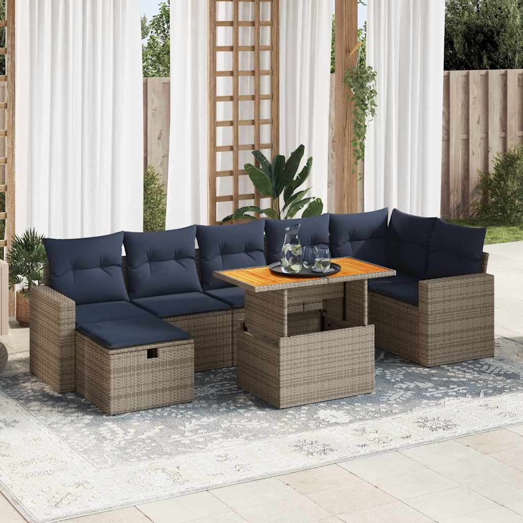 Set Divani Giardino 8 pz con Cuscini Marrone Polyrattan Acacia