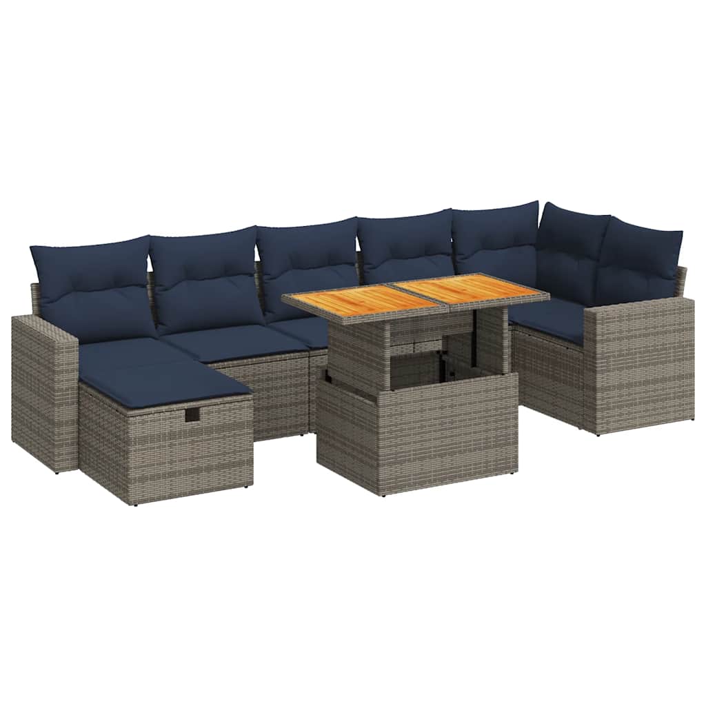 Set Divani Giardino 8 pz con Cuscini Marrone Polyrattan Acacia - immagine 2