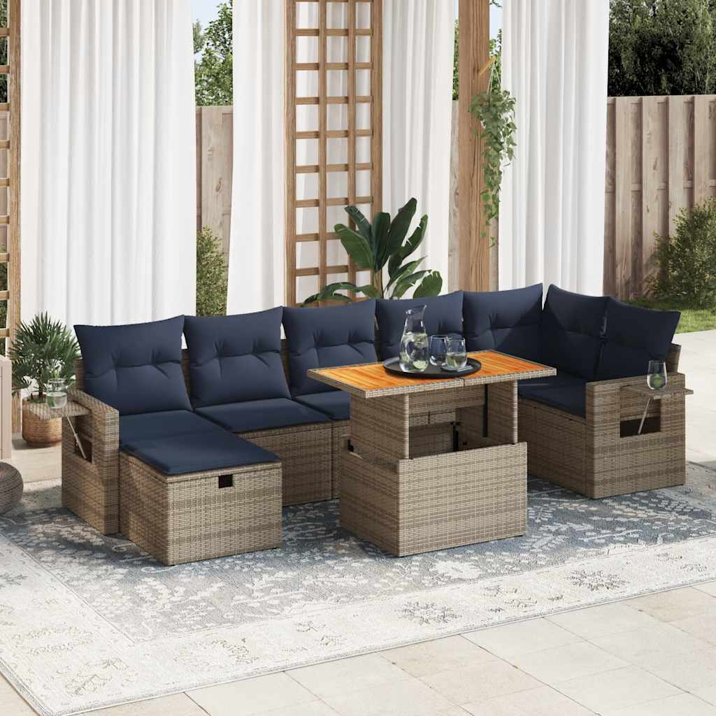 Set Divani Giardino 8 pz con Cuscini Marrone Polyrattan Acacia