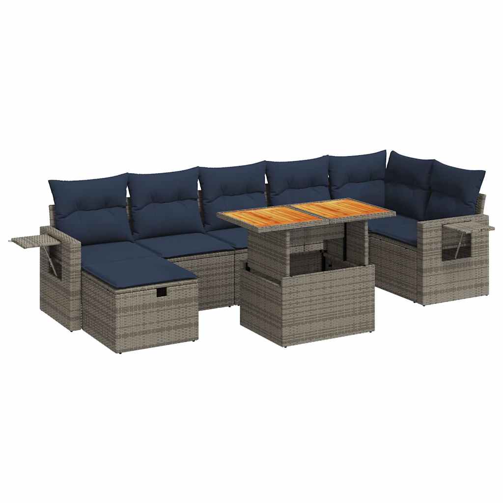 Set Divani Giardino 8 pz con Cuscini Marrone Polyrattan Acacia - immagine 2