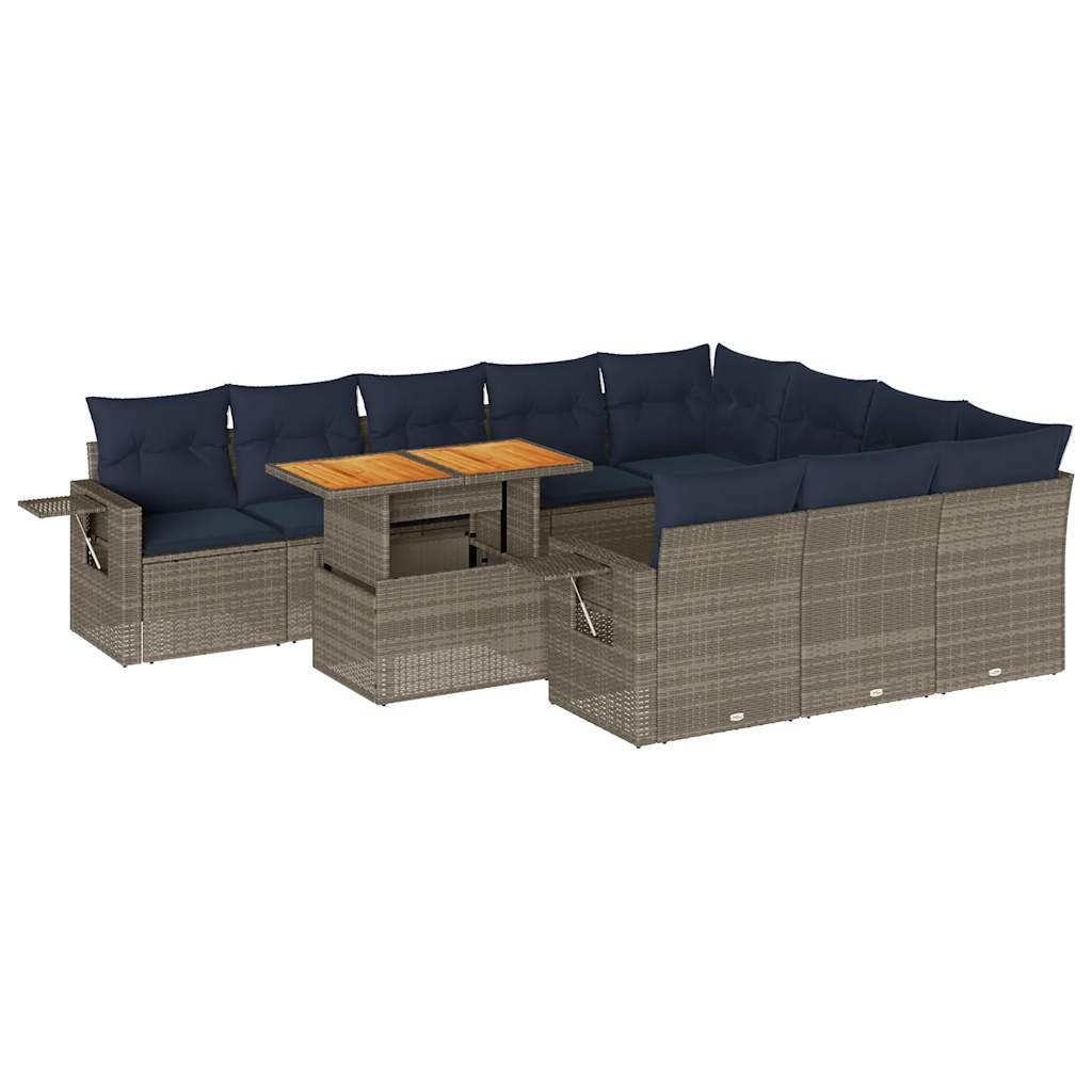 Set Divani da Giardino 11 pz con Cuscini in Polyrattan Grigio - immagine 2