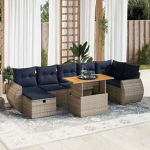 Set Divano da Giardino 8pz con Cuscini Grigio Polyrattan Acacia