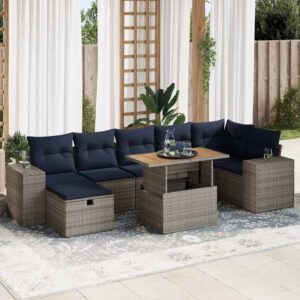 Set Divani Giardino 8 pz con Cuscini Marrone Polyrattan Acacia