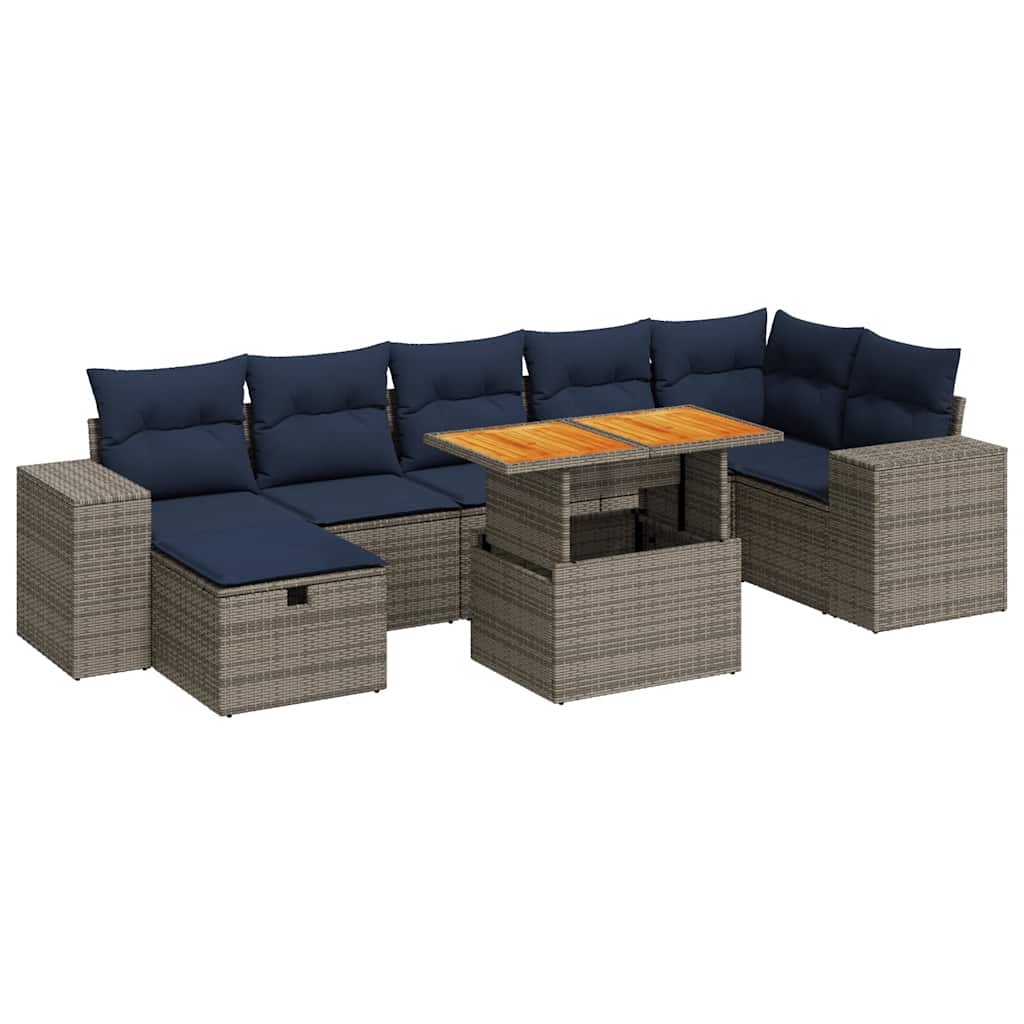 Set Divani Giardino 8 pz con Cuscini Marrone Polyrattan Acacia - immagine 2