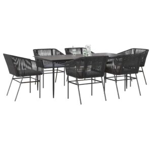 Set Pranzo da Giardino 7 pz Nero con Cuscini Polyrattan Vetro