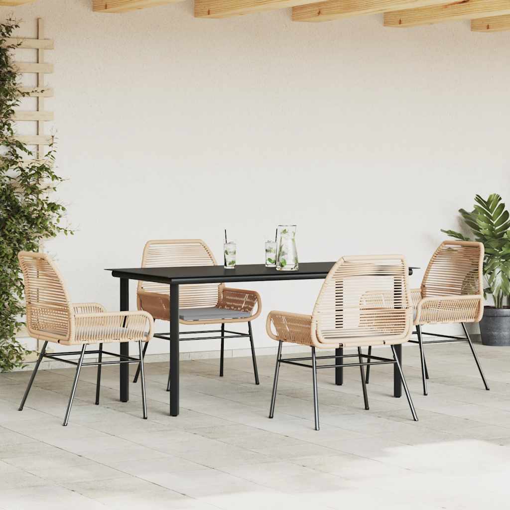 Set da Pranzo da Giardino 5pz con Cuscini Polyrattan Vetro - immagine 3