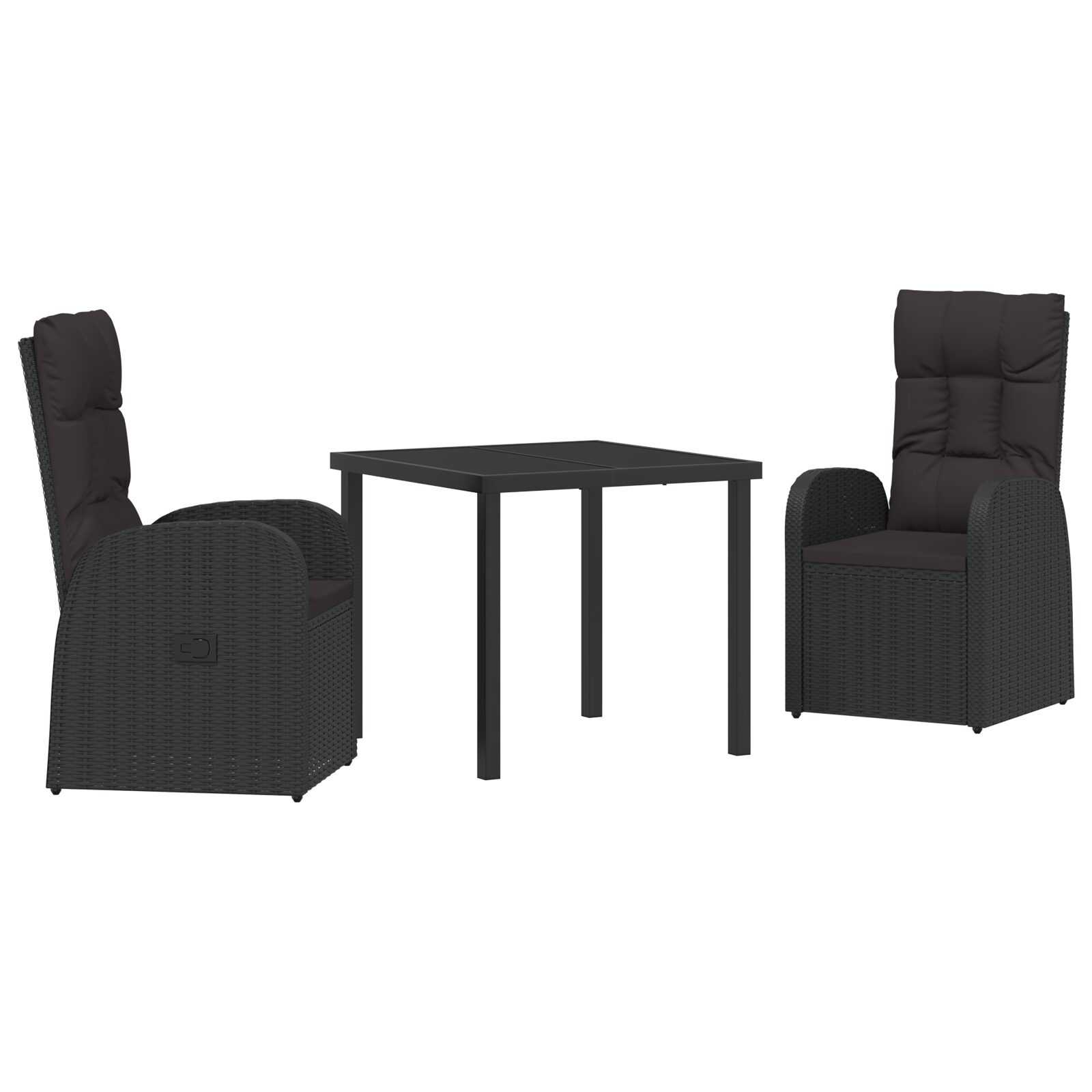 Set da pranzo da giardino 3 pezzi con cuscini in rattan nero - immagine 2