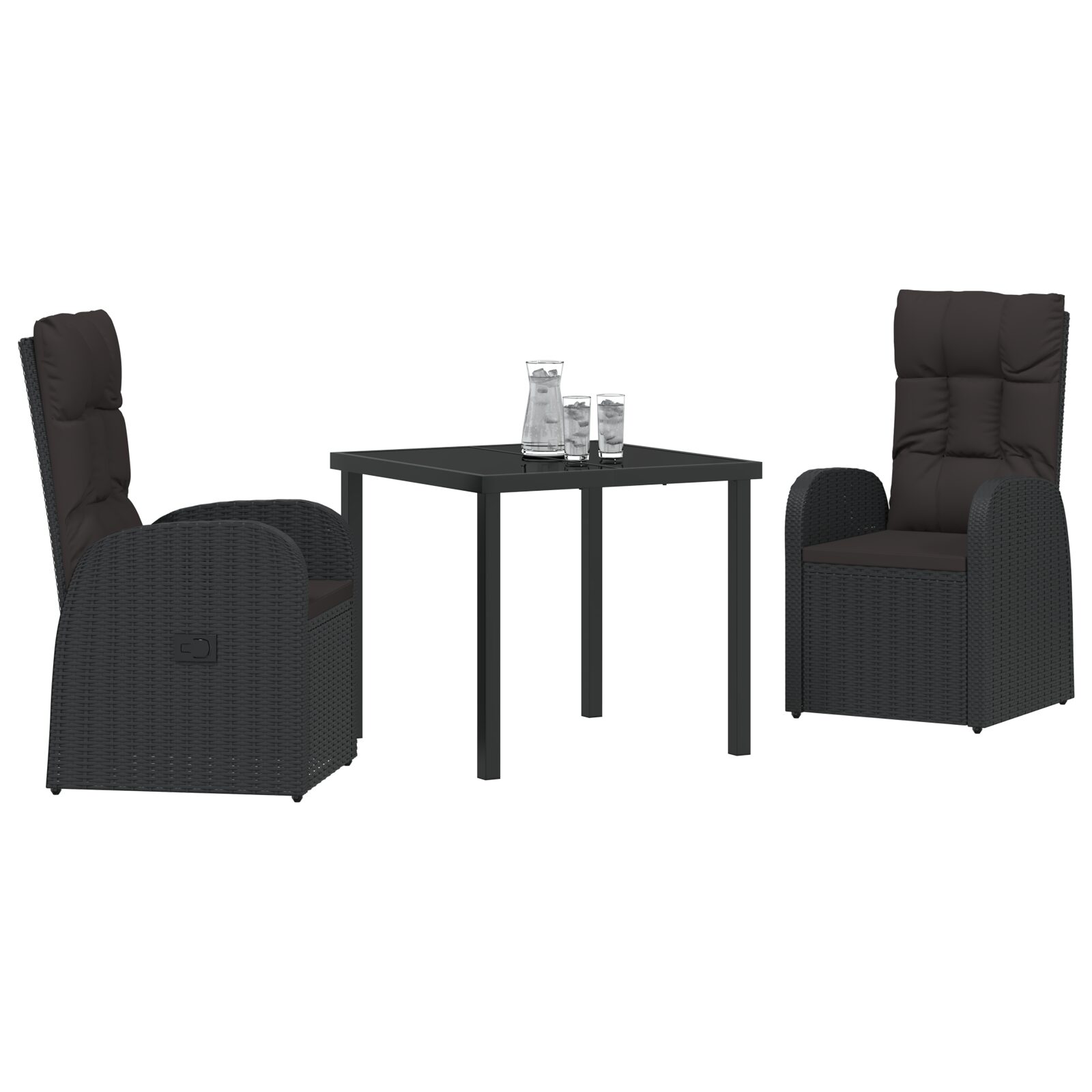 Set da pranzo da giardino 3 pezzi con cuscini in rattan nero - immagine 3