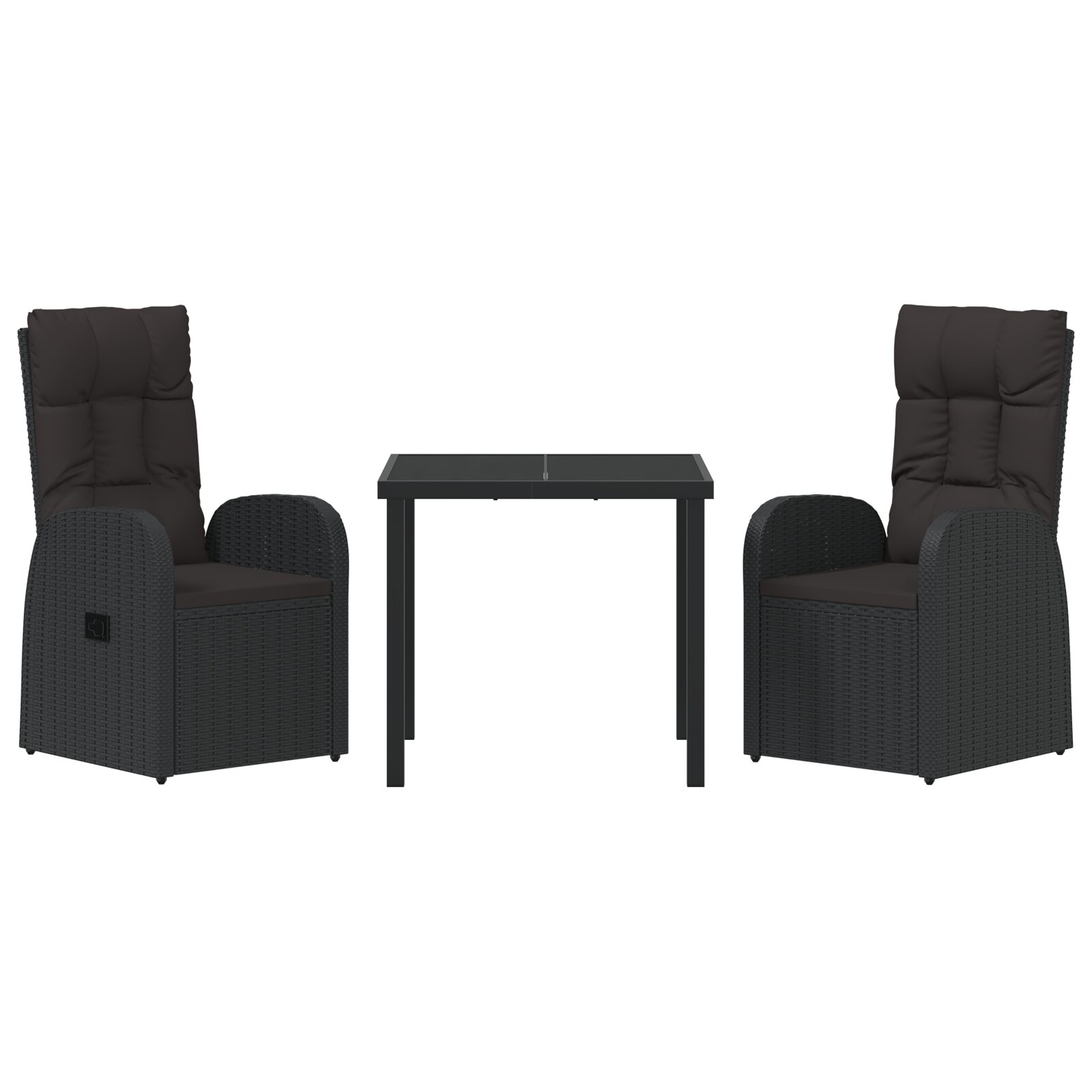Set da pranzo da giardino 3 pezzi con cuscini in rattan nero - immagine 7