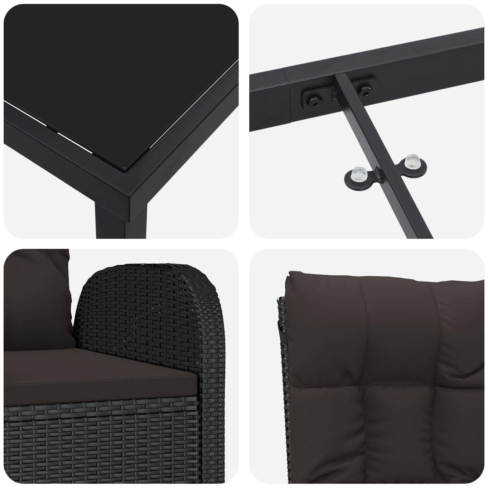 Set da pranzo da giardino 3 pezzi con cuscini in rattan nero - immagine 9