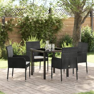 Set da pranzo da giardino con cuscini in rattan polietilene nero