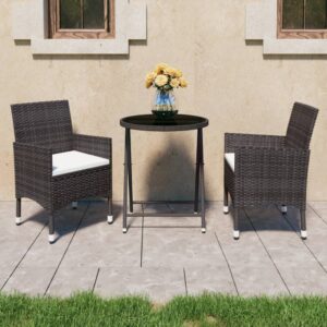 Set Bistrot Giardino 3 pz Polyrattan e Vetro Temperato Grigio