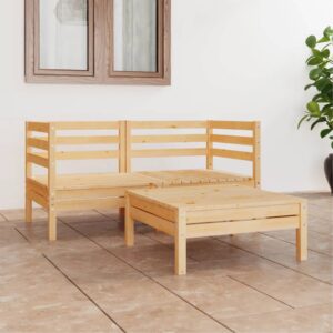Set Divani da Giardino 3 pz Bianco in Legno Massello di Pino
