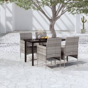 Set da Pranzo da Giardino 5 pz con Cuscini Grigio e Nero