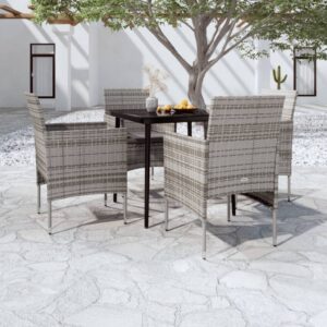 Set da Pranzo da Giardino 5 pz con Cuscini Grigio e Nero