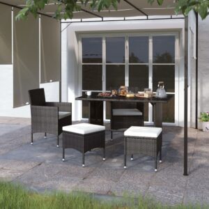 Set Sedie da Giardino e Poggiapiedi 4 pz in Polyrattan Marrone