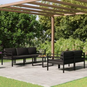 Set Divani da Giardino 9 pz con Cuscini in Alluminio Antracite