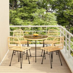 Set da Pranzo da Giardino 5 pz Nero in Polyrattan