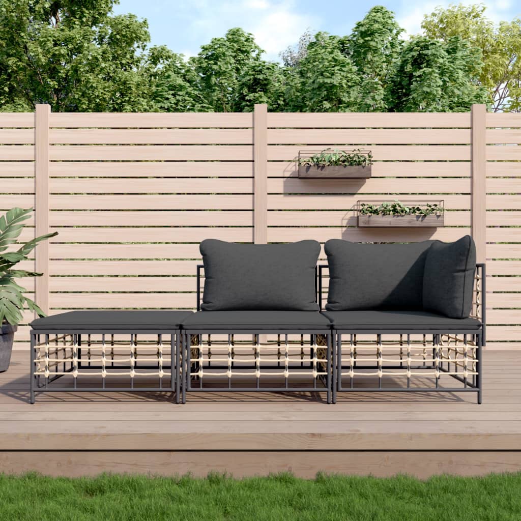 Set Divani da Giardino 4 pz con Cuscini Antracite in Polyrattan